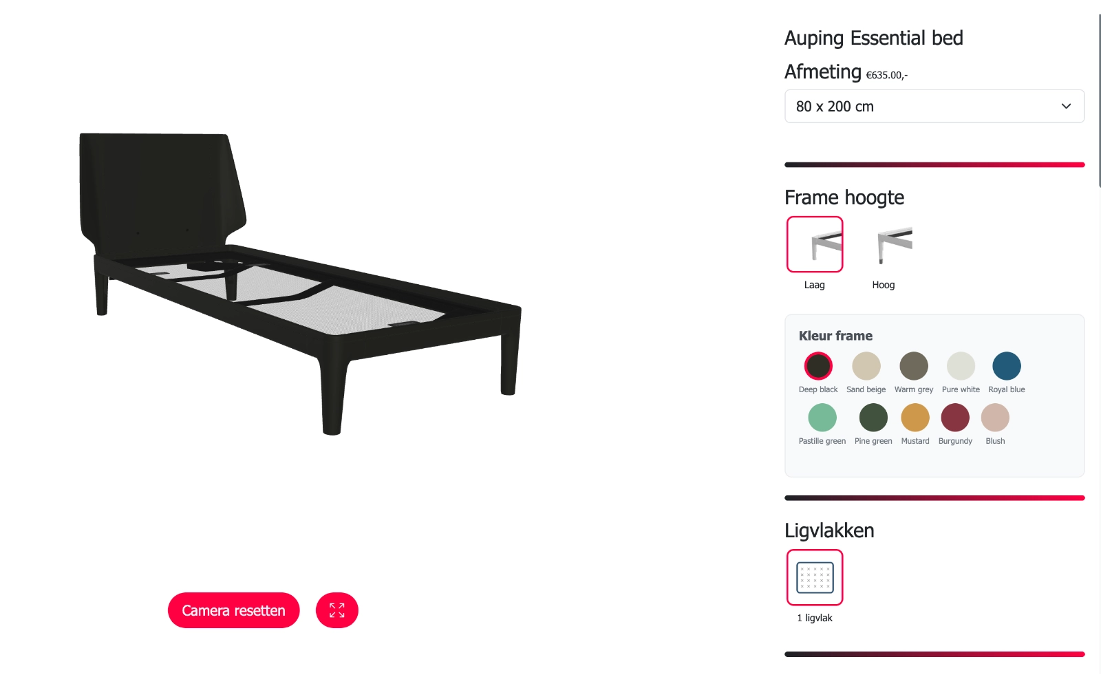 3D bed configurator for the Auping Essential Bed on hbeds.nl